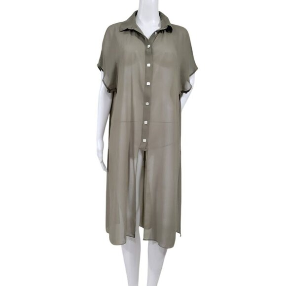 Marla Wynne for Chico's Sheer Lagenlook Gauzy Chiffon Tie-Front Tunic Gray XS-L - Picture 3 of 12